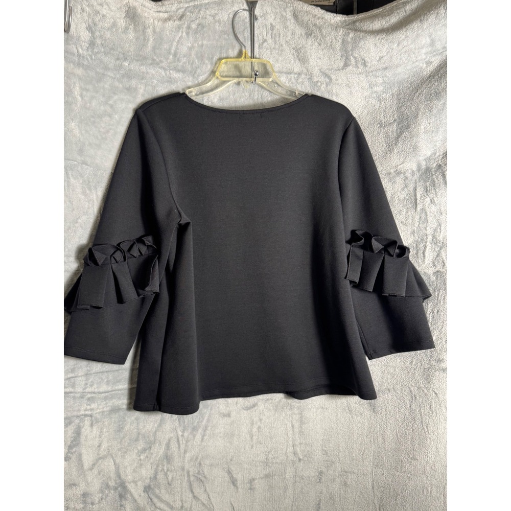 Halogen Women Black Bell Sleeve Ruffle Detail‎ Top Size M - Picture 2 of 8
